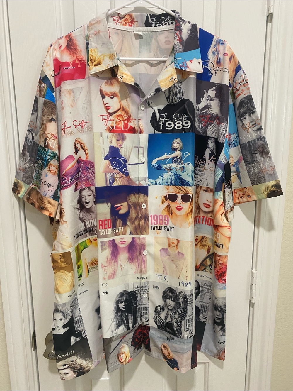 Graphic Taylor Swift Collage Short-Sleeve Button-Up Shirt - Size 2XL